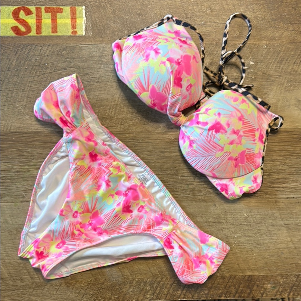 Floral Bikini Set in Pink and Yellow